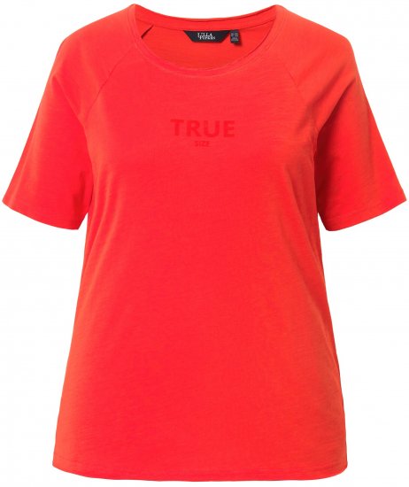 Ulla Popken TRUE Lettering Short Sleeve Tee Neon Red - Mintás pólók nőknek - 