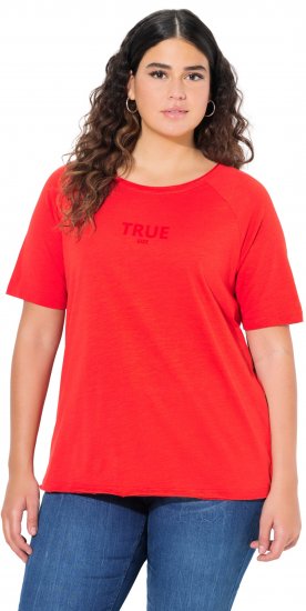 Ulla Popken TRUE Lettering Short Sleeve Tee Neon Red - Mintás pólók nőknek - 