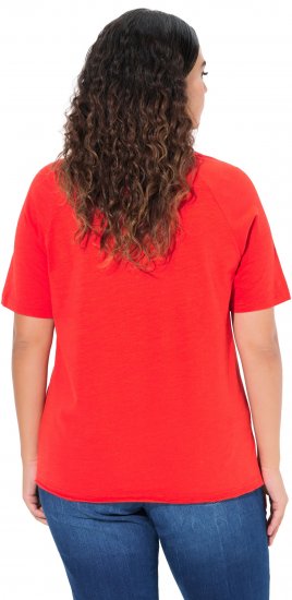 Ulla Popken TRUE Lettering Short Sleeve Tee Neon Red - Mintás pólók nőknek - 