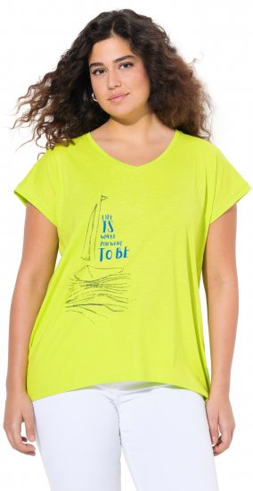 Ulla Popken Half-Sleeve A-line V-Neck Boat Pattern T-Shirt Lime - Mintás pólók nőknek - 