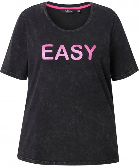 Ulla Popken Easy Short Sleeve Acid Wash Graphic Tee Black - Mintás pólók nőknek - 