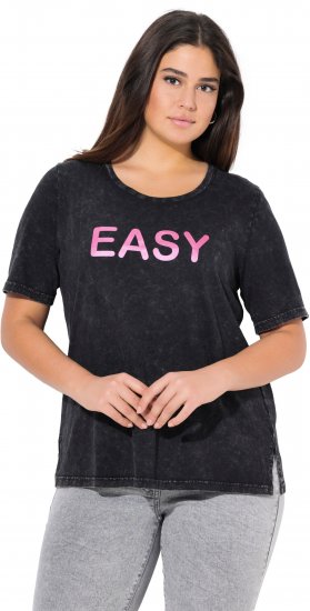 Ulla Popken Easy Short Sleeve Acid Wash Graphic Tee Black - Mintás pólók nőknek - 