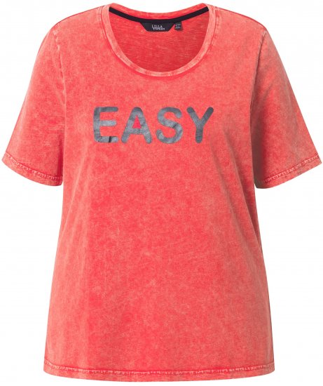 Ulla Popken Easy Short Sleeve Acid Wash Graphic Tee Light Red - Mintás pólók nőknek - 