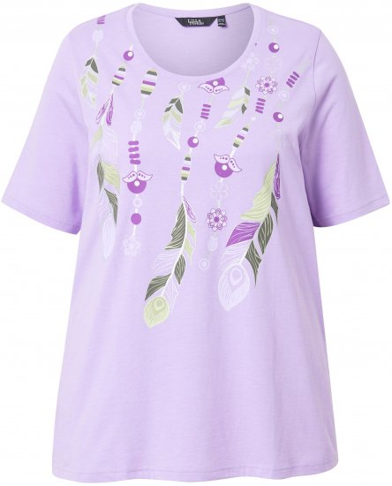 Ulla Popken Metallic Feather Short Sleeve Graphic Tee Lavender - Mintás pólók nőknek - 
