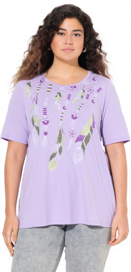 Ulla Popken Metallic Feather Short Sleeve Graphic Tee Lavender - Mintás pólók nőknek - 