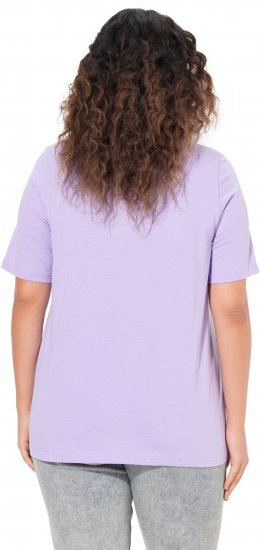Ulla Popken Metallic Feather Short Sleeve Graphic Tee Lavender - Mintás pólók nőknek - 