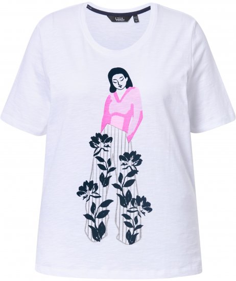 Ulla Popken Flocked Short Sleeve Graphic Tee Snow White - Mintás pólók nőknek - 