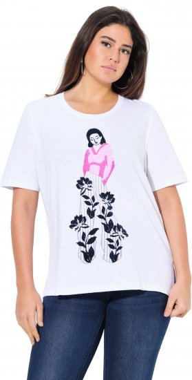 Ulla Popken Flocked Short Sleeve Graphic Tee Snow White - Mintás pólók nőknek - 