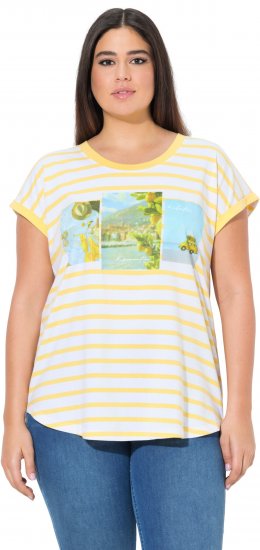 Ulla Popken Striped Short Sleeve Citrus Graphic Tee Sun Yellow - Mintás pólók nőknek - 
