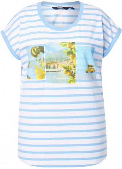 Ulla Popken Striped Short Sleeve Citrus Graphic Tee Light Blue - Mintás pólók nőknek - 