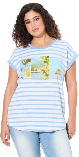 Ulla Popken Striped Short Sleeve Citrus Graphic Tee Light Blue - Mintás pólók nőknek - 