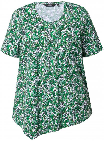 Ulla Popken Floral Pointed Hem Short Sleeve Tee Green - Mintás pólók nőknek - 