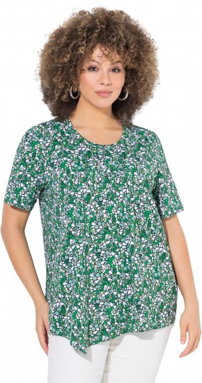 Ulla Popken Floral Pointed Hem Short Sleeve Tee Green - Mintás pólók nőknek - 