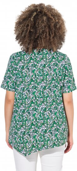 Ulla Popken Floral Pointed Hem Short Sleeve Tee Green - Mintás pólók nőknek - 