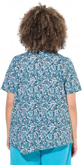Ulla Popken Floral Pointed Hem Short Sleeve Tee Deep Aqua - Mintás pólók nőknek - 
