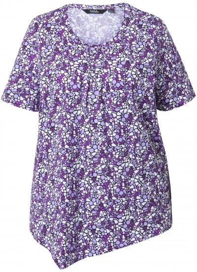 Ulla Popken Floral Pointed Hem Short Sleeve Tee Purple - Mintás pólók nőknek - Mintás pólók nőknek