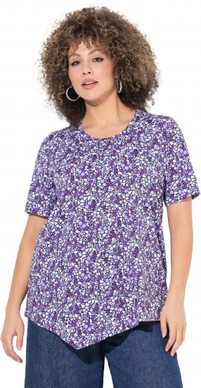 Ulla Popken Floral Pointed Hem Short Sleeve Tee Purple - Mintás pólók nőknek - Mintás pólók nőknek