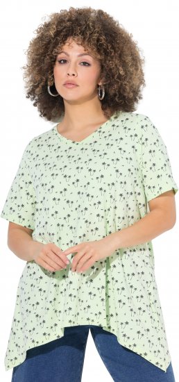 Ulla Popken Palm Tree Print Pointed Hem Tee Lett Lime - Mintás pólók nőknek - 