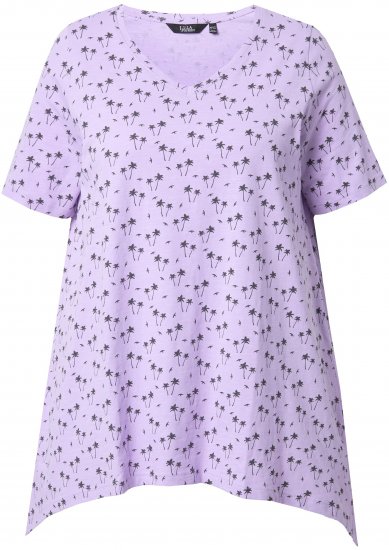 Ulla Popken Palm Tree Print Pointed Hem Tee Lavender - Mintás pólók nőknek - 