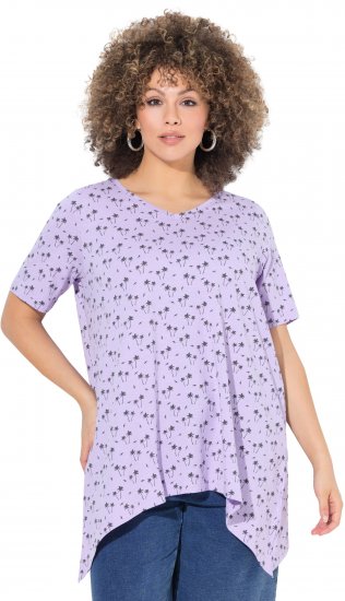 Ulla Popken Palm Tree Print Pointed Hem Tee Lavender - Mintás pólók nőknek - 