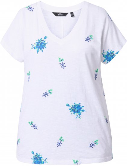 Ulla Popken Cross Stitch Short Sleeve Tee Snow White - Mintás pólók nőknek - 