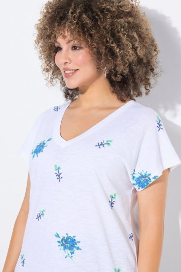 Ulla Popken Cross Stitch Short Sleeve Tee Snow White - Mintás pólók nőknek - Mintás pólók nőknek
