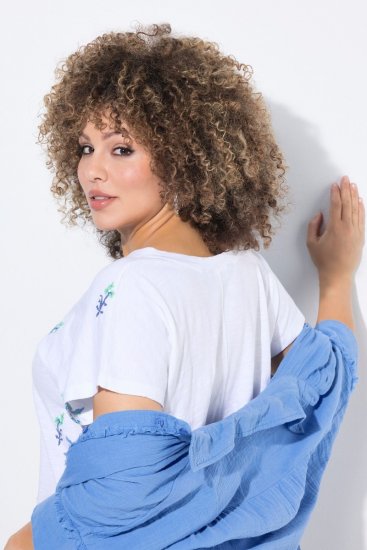 Ulla Popken Cross Stitch Short Sleeve Tee Snow White - Mintás pólók nőknek - Mintás pólók nőknek