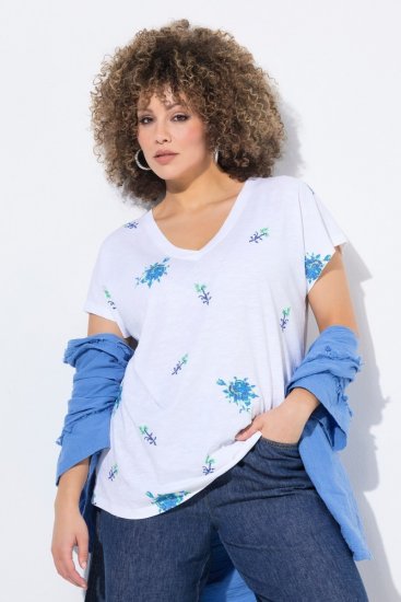 Ulla Popken Cross Stitch Short Sleeve Tee Snow White - Mintás pólók nőknek - Mintás pólók nőknek