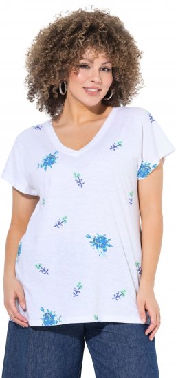 Ulla Popken Cross Stitch Short Sleeve Tee Snow White - Mintás pólók nőknek - 