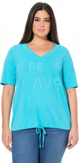 Ulla Popken Ride The Wave Short Sleeve V-Neck Graphic Tee Deep Aqua - Mintás pólók nőknek - 
