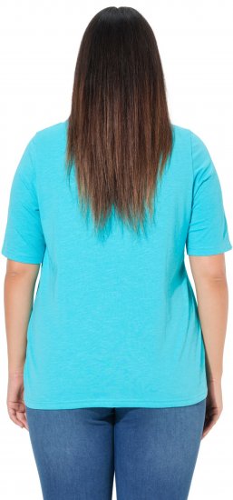 Ulla Popken Ride The Wave Short Sleeve V-Neck Graphic Tee Deep Aqua - Mintás pólók nőknek - 