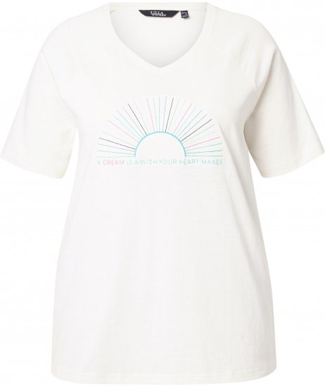Ulla Popken Embroidered Sunrise Lettering Tee Off-White - Mintás pólók nőknek - 