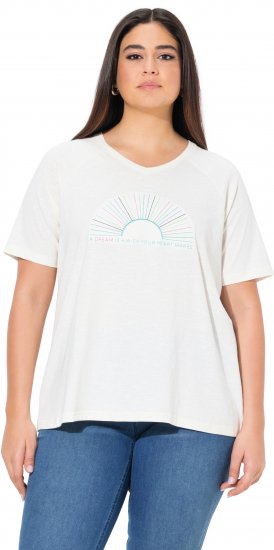 Ulla Popken Embroidered Sunrise Lettering Tee Off-White - Mintás pólók nőknek - 