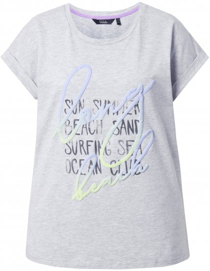 Ulla Popken Long Beach Lettering Cap Sleeve Tee Light Grey Melange - Mintás pólók nőknek - 