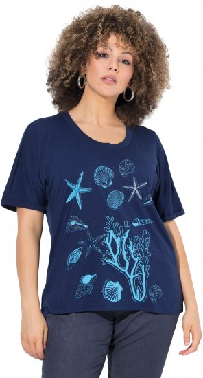 Ulla Popken Marine Print Short Sleeve Tee Ink Blue - Mintás pólók nőknek - 