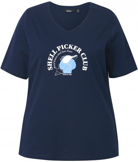 Ulla Popken Shell Picker Club Short Sleeve Graphic Tee Navy - Mintás pólók nőknek - 