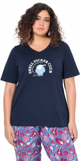Ulla Popken Shell Picker Club Short Sleeve Graphic Tee Navy - Mintás pólók nőknek - 