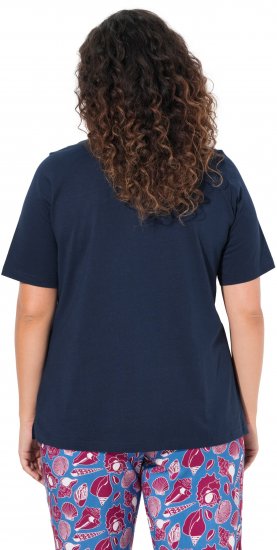 Ulla Popken Shell Picker Club Short Sleeve Graphic Tee Navy - Mintás pólók nőknek - 