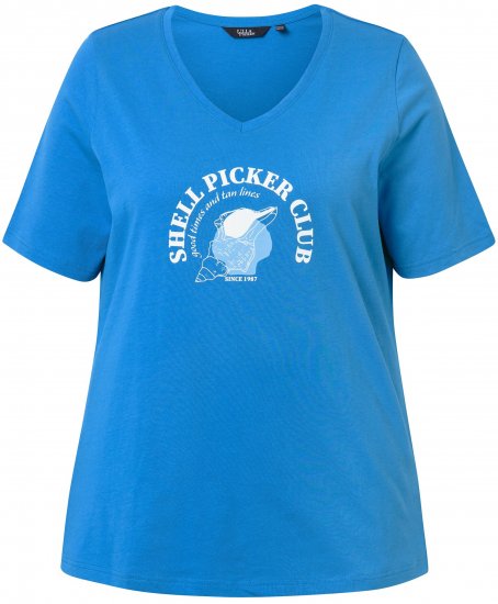Ulla Popken Shell Picker Club Short Sleeve Graphic Tee Teal Blue - NŐI RUHÁZAT 40-66 - 