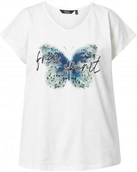 Ulla Popken Free Spirit Butterfly Cap Sleeve Graphic Tee Off-White - Mintás pólók nőknek - 