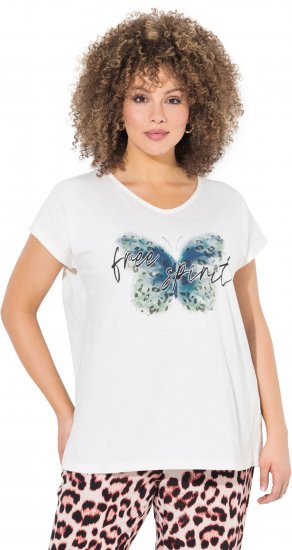 Ulla Popken Free Spirit Butterfly Cap Sleeve Graphic Tee Off-White - Mintás pólók nőknek - 