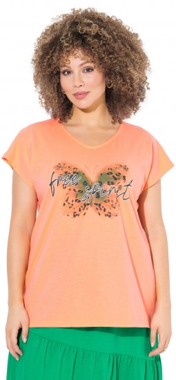 Ulla Popken Free Spirit Butterfly Cap Sleeve Graphic Tee Coral - Mintás pólók nőknek - 