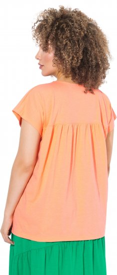 Ulla Popken Free Spirit Butterfly Cap Sleeve Graphic Tee Coral - Mintás pólók nőknek - 