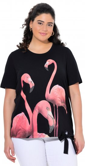 Ulla Popken Flamingo Short Sleeve Graphic Tee Black - Mintás pólók nőknek - 