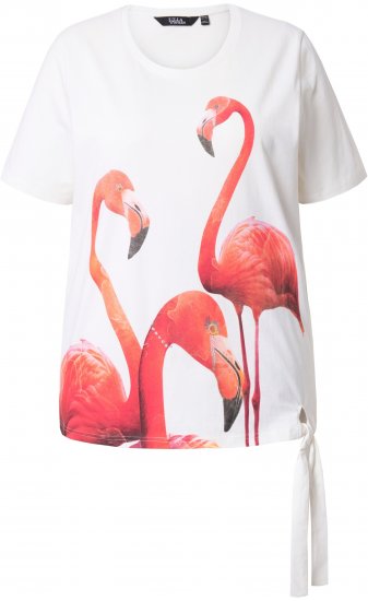 Ulla Popken Flamingo Short Sleeve Graphic Tee Off-White - Mintás pólók nőknek - 