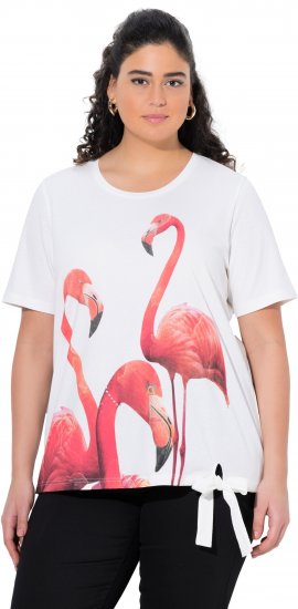Ulla Popken Flamingo Short Sleeve Graphic Tee Off-White - Mintás pólók nőknek - 