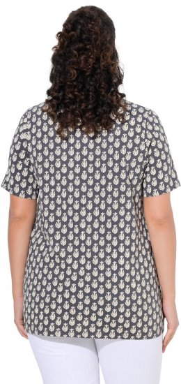 Ulla Popken Cactus Print Short Sleeve V-Neck Tee Graphite Grey - Mintás pólók nőknek - 