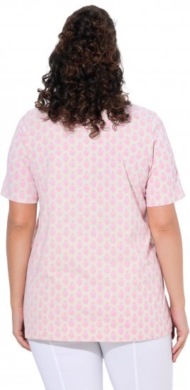 Ulla Popken Cactus Print Short Sleeve V-Neck Tee Pink - Mintás pólók nőknek - 
