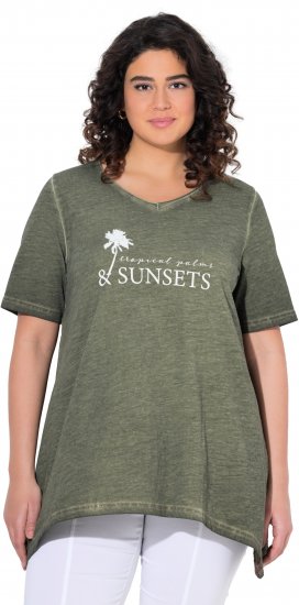 Ulla Popken Sunset Lettering Short Sleeve Graphic Tee Olive - Mintás pólók nőknek - 