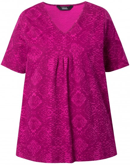 Ulla Popken Snake Print V-Neck Tee Magnolia Red - Mintás pólók nőknek - 